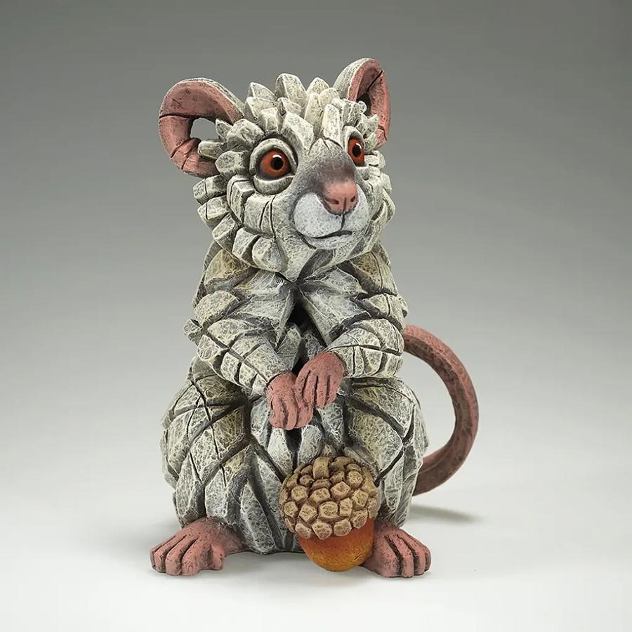 White Field Mouse Sculpture - Holding Acorn